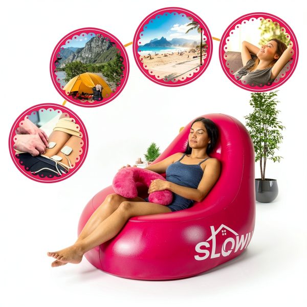 SLOWN Inflatable BBL Chair Pink Waterproof Camping Lounger-2