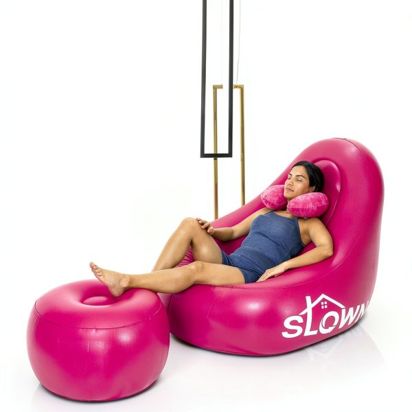 SLOWN Inflatable BBL Chair Pink Waterproof Camping Lounger-3