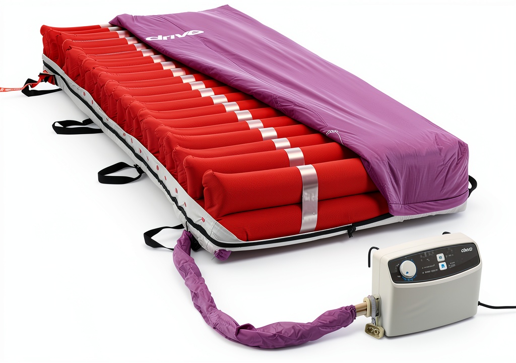 Installing Drive Medical Mattress Replacement System Pressure Relief on a wooden bedside table