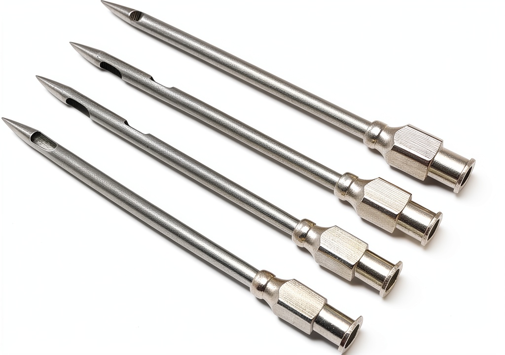 Close‑up of the stainless steel needle after 30 injections, showing no rust